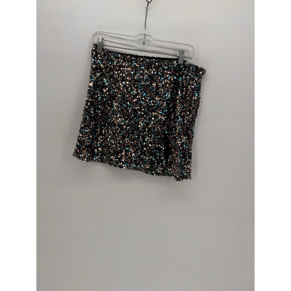 OLIVACEOUS Mini Skirt Size Large Sequined Rainbow Pride LGBTQ Club Wear Sexy